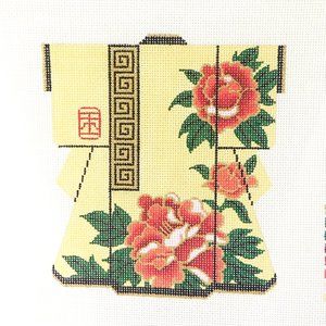 Lee Designs Peony Flower Kimono Medium Needlepoint Canvas Hand Painted 18ct
